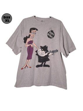 Boris & Natasha USED Shirt (STAINING, XL, Gray, Y2K, Rocky & Bullwinkle)